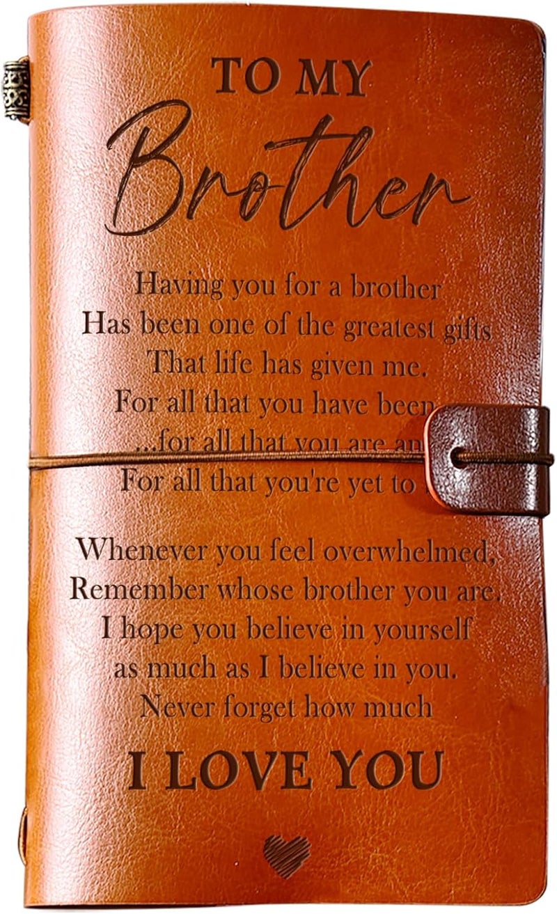 PRSTENLY Gifts for Brother Leather Journal, 140 Page Refillable Journal Notebooks Brother Gifts, Birthday Fathers Day Graduation Back to School Christmas Gift for Brothers from Sister - Image 1